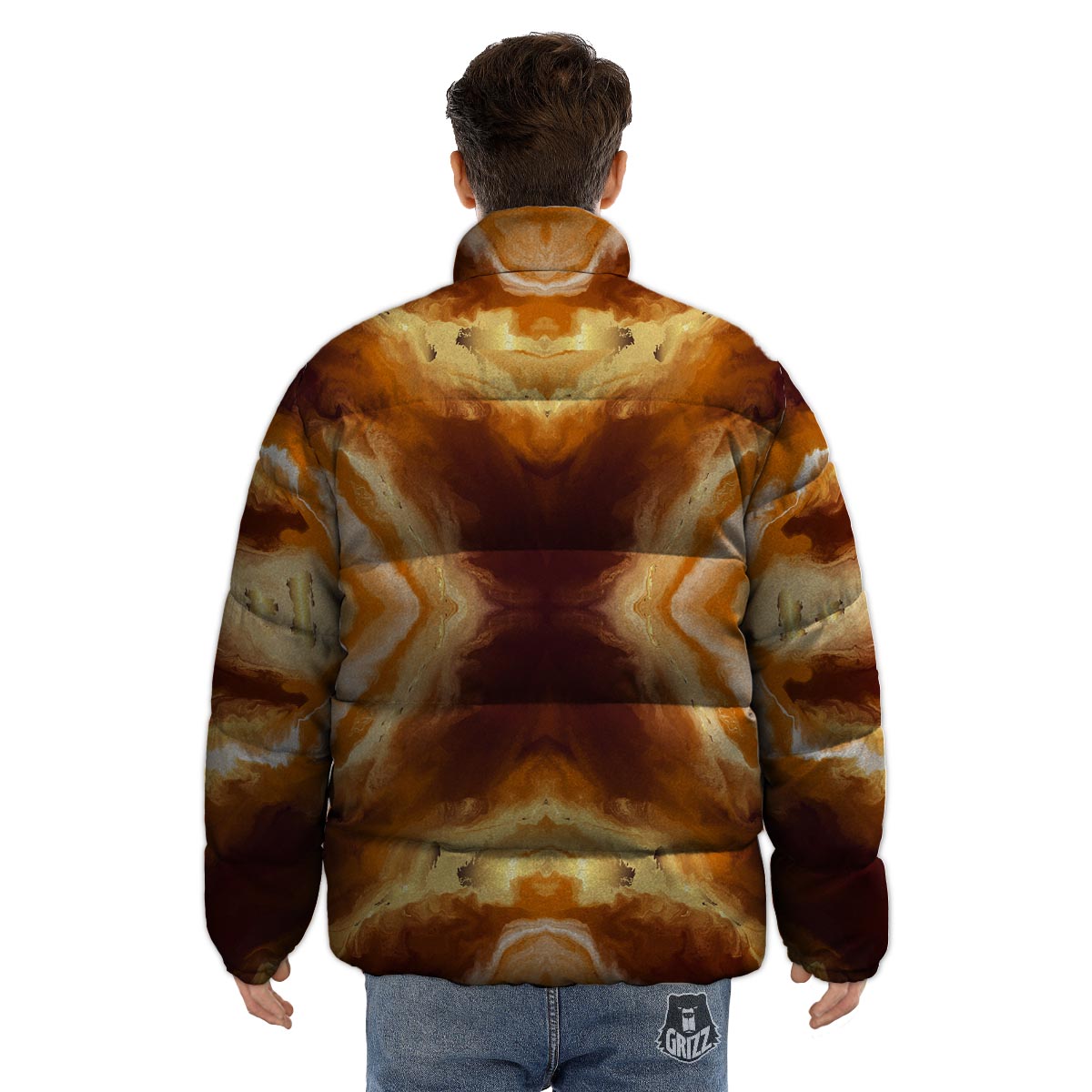 Marble Sugar Brown Print Pattern Puffer Jacket-grizzshop