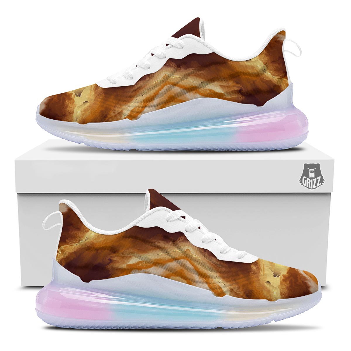 Marble Sugar Brown Print Pattern Running Sneakers-grizzshop