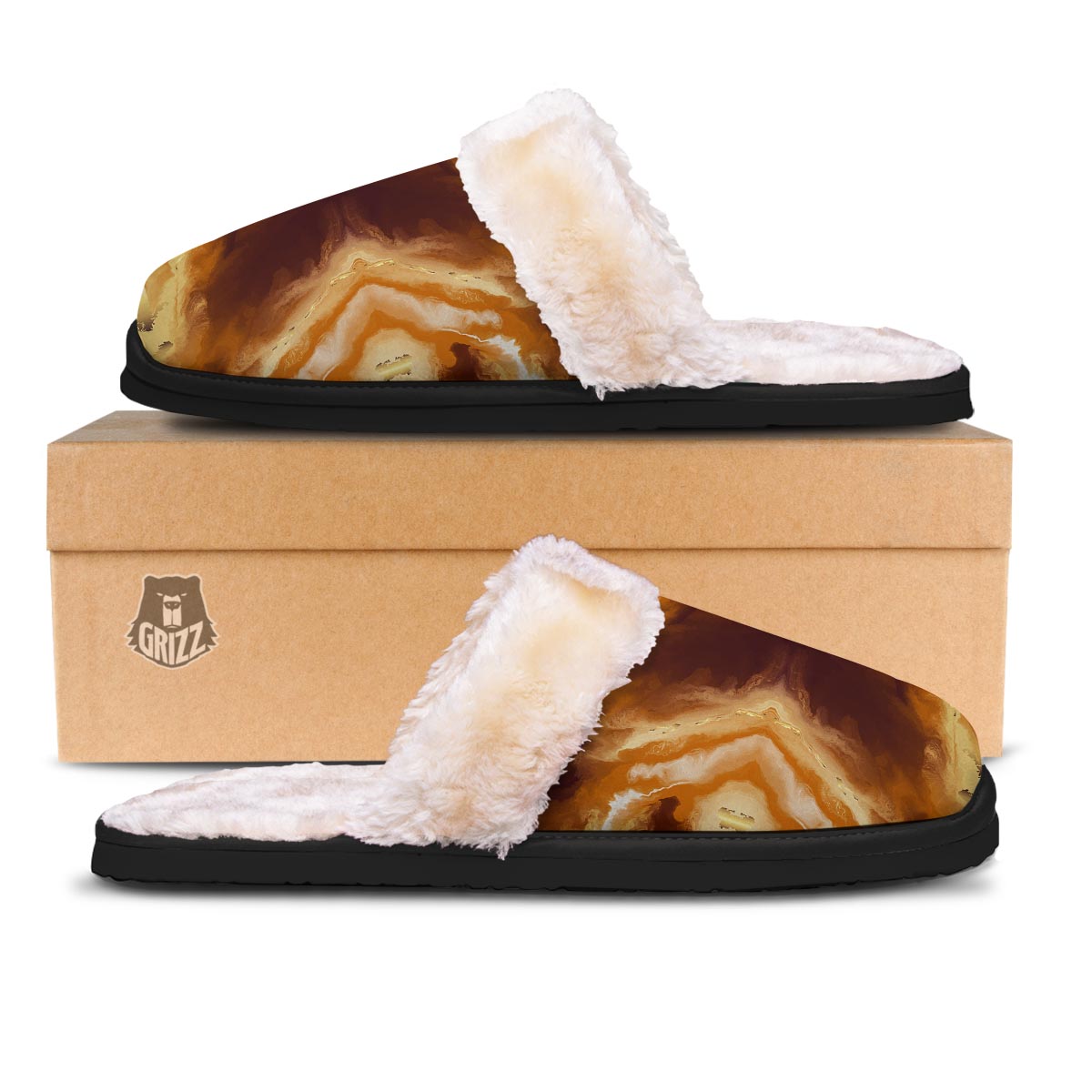 Marble Sugar Brown Print Pattern Slippers-grizzshop