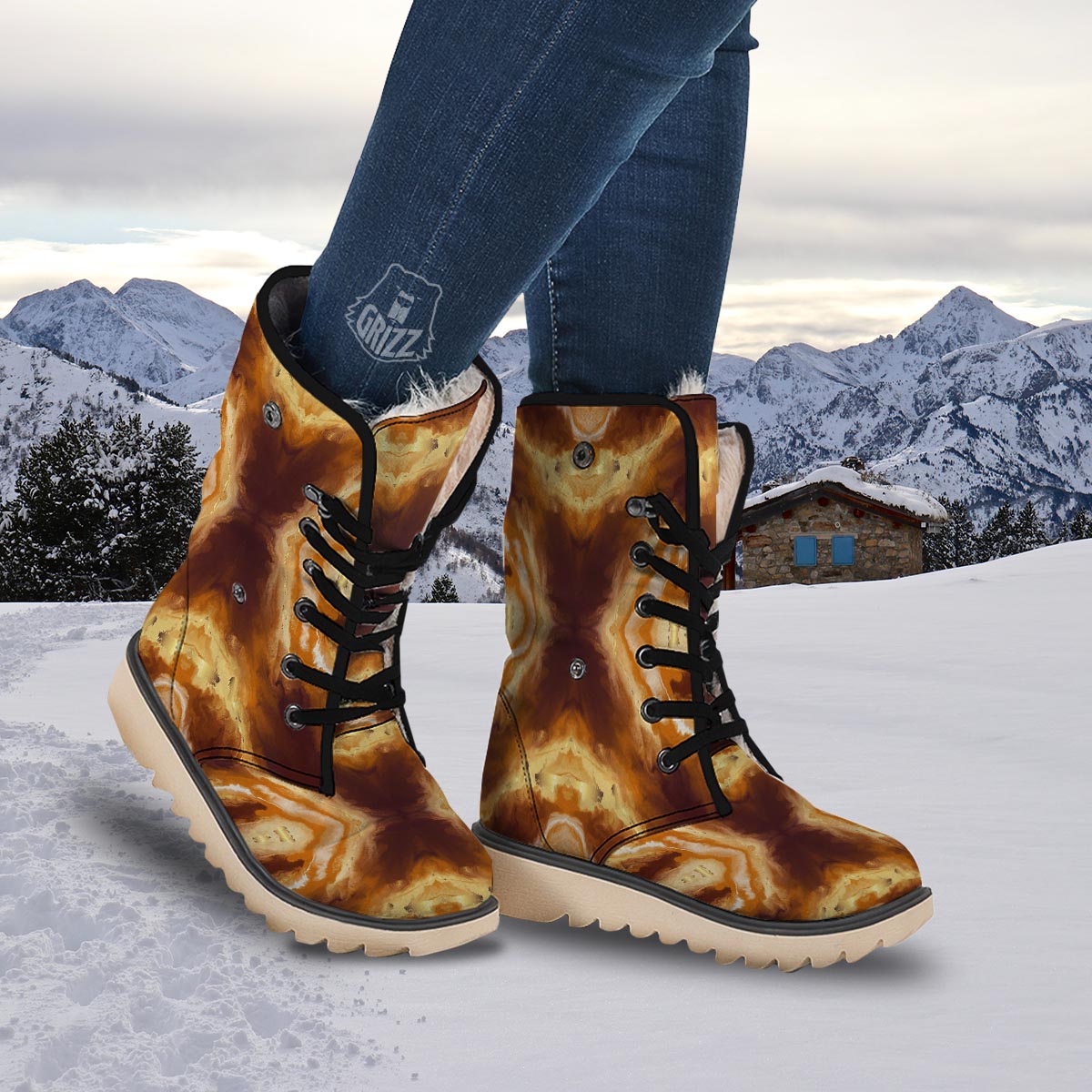 Marble Sugar Brown Print Pattern Snow Boots-grizzshop