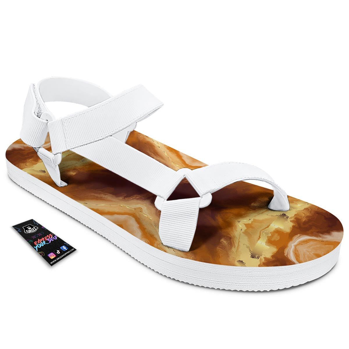 Marble Sugar Brown Print Pattern White Open Toe Sandals-grizzshop