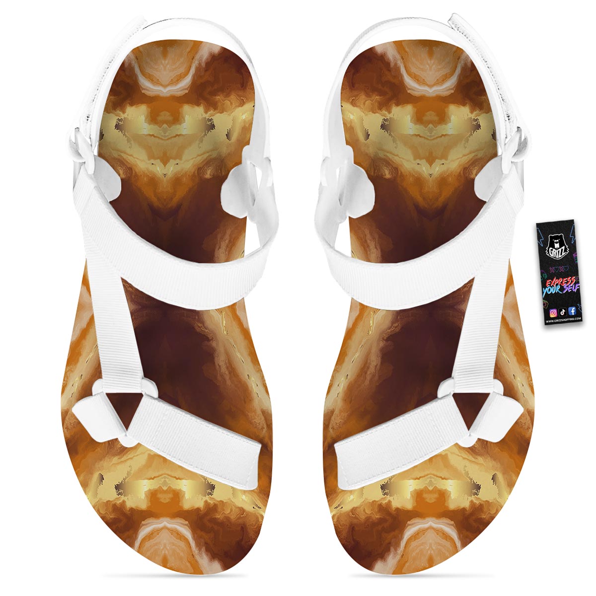 Marble Sugar Brown Print Pattern White Open Toe Sandals-grizzshop
