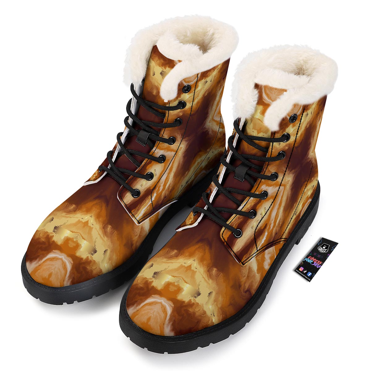 Marble Sugar Brown Print Pattern Winter Boots-grizzshop