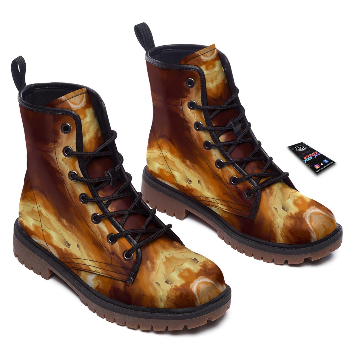 Marble Sugar Brown Print Pattern Work Boots-grizzshop