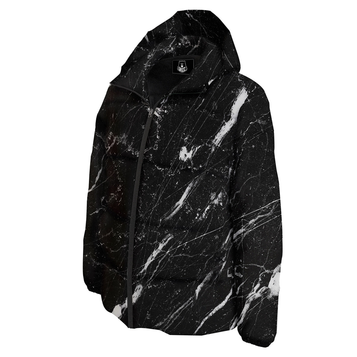 Marble White Dark Grey Print Down Jacket-grizzshop