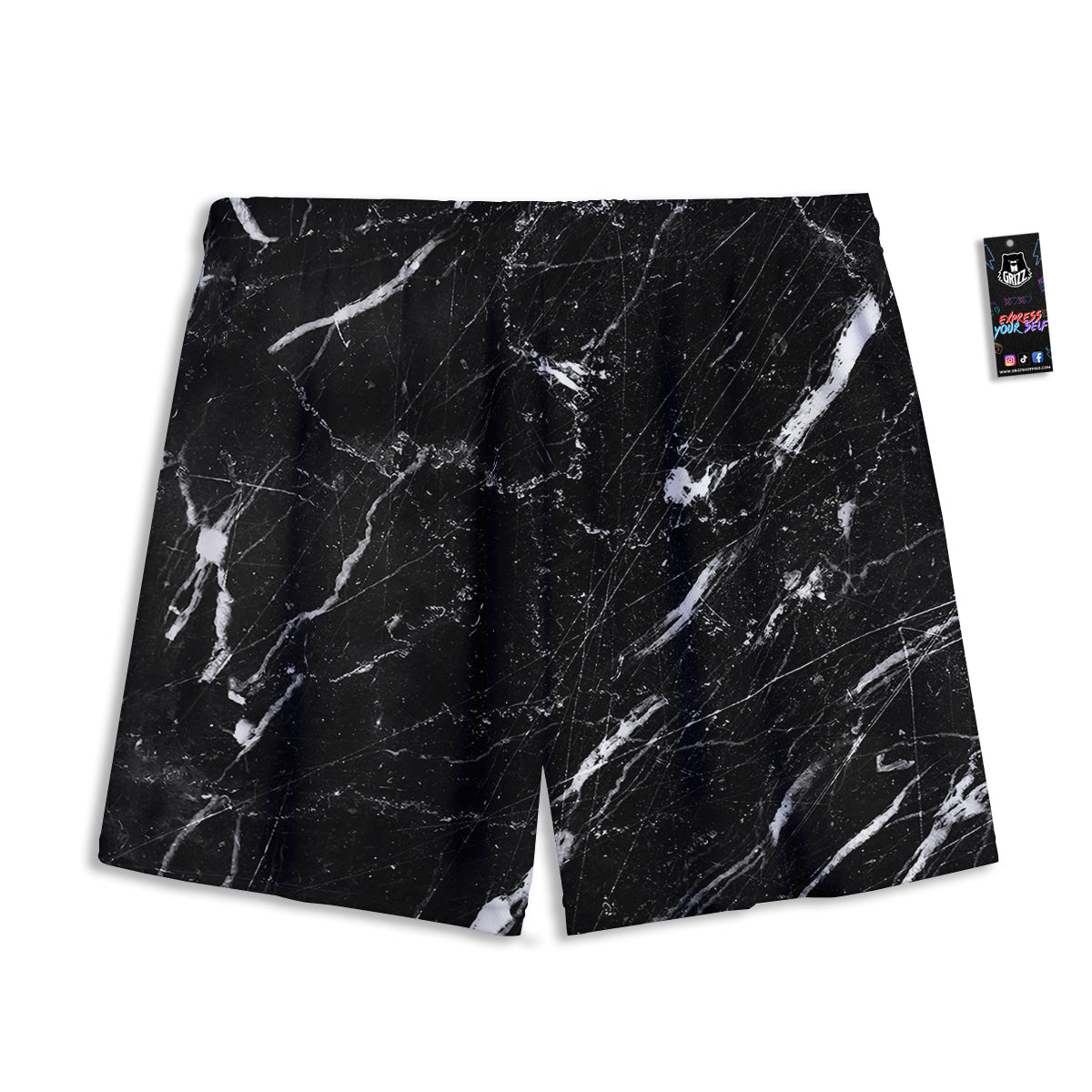 Marble White Dark Grey Print Mesh Shorts