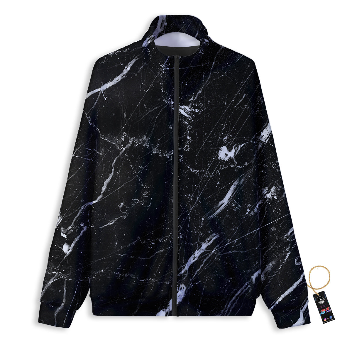 Marble White Dark Grey Print Track Jacket-grizzshop