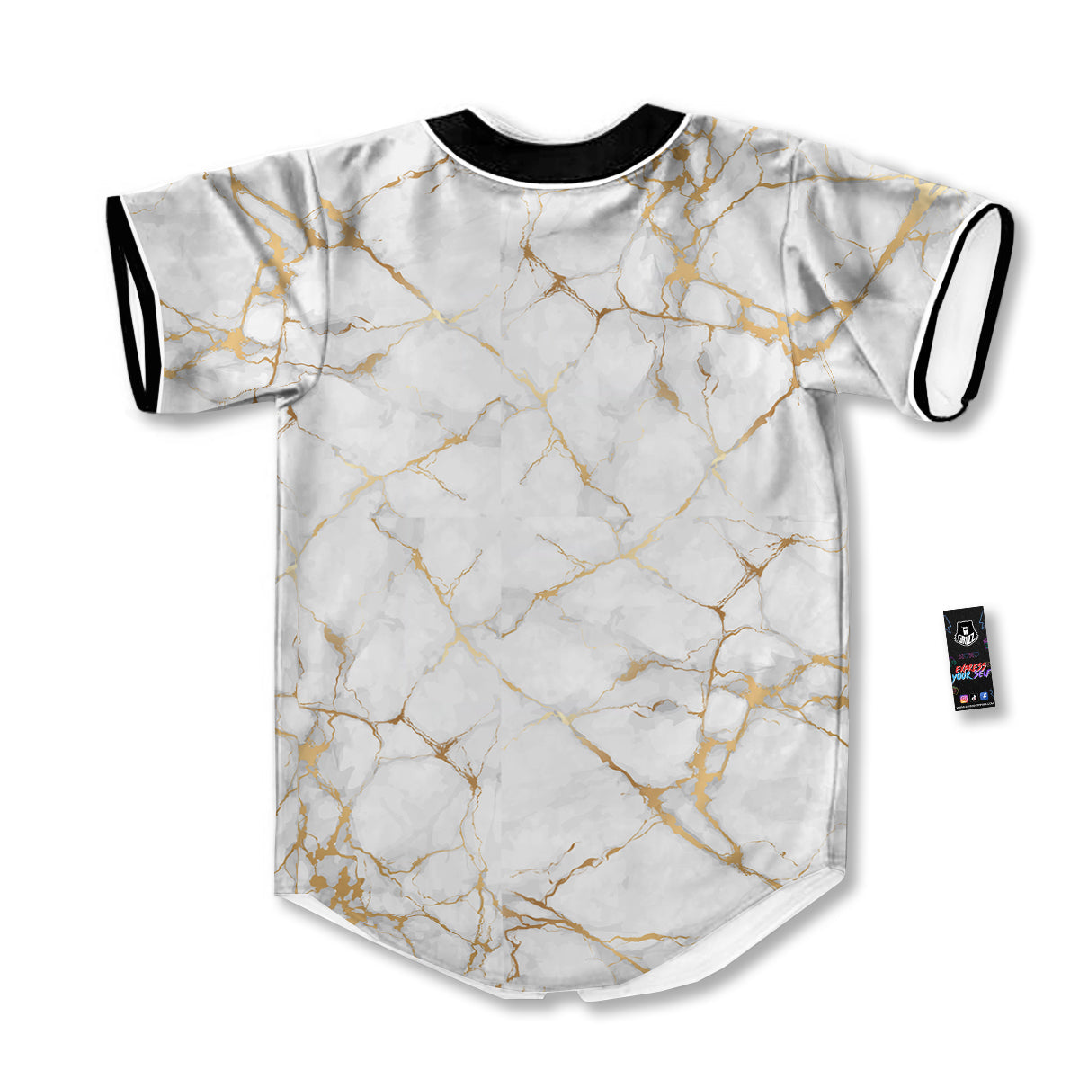 Marble White Gold Print Pattern Baseball Jersey-grizzshop