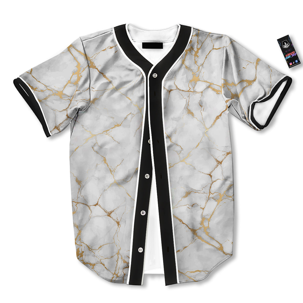 Marble White Gold Print Pattern Baseball Jersey-grizzshop