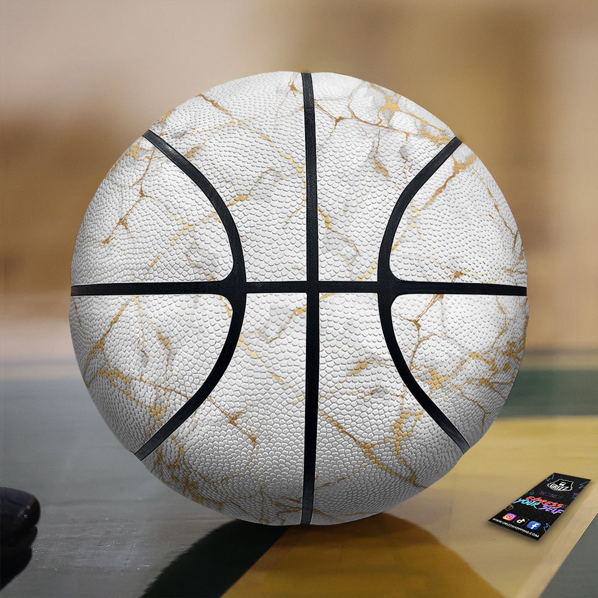 Marble White Gold Print Pattern Basketball
