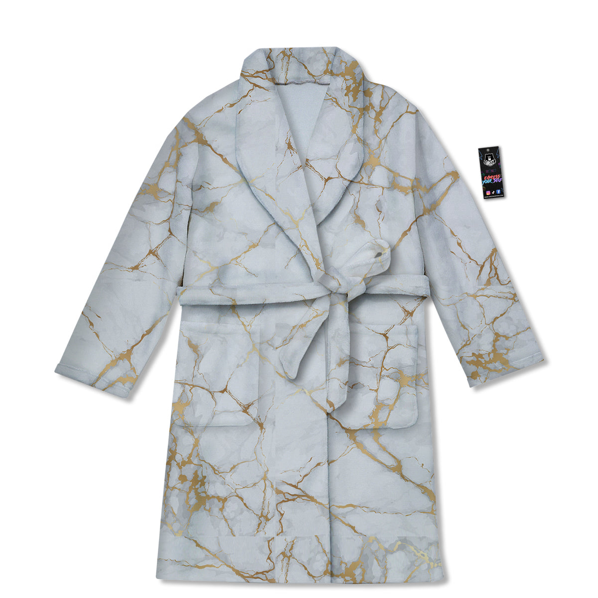 Marble White Gold Print Pattern Bathrobe-grizzshop