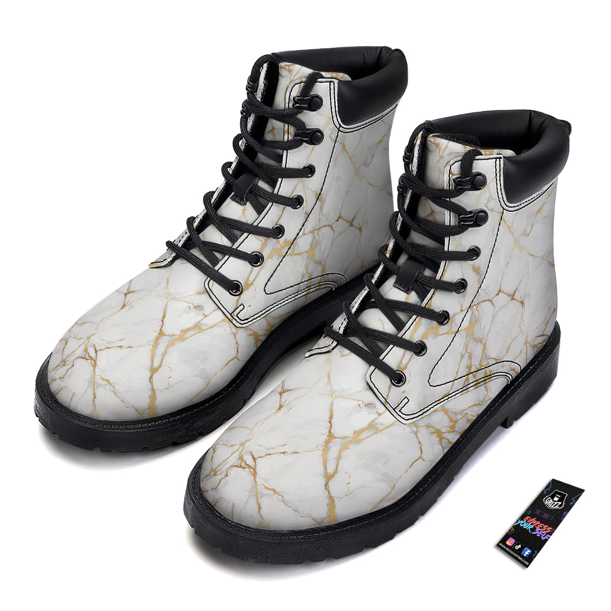 Marble White Gold Print Pattern Boots-grizzshop