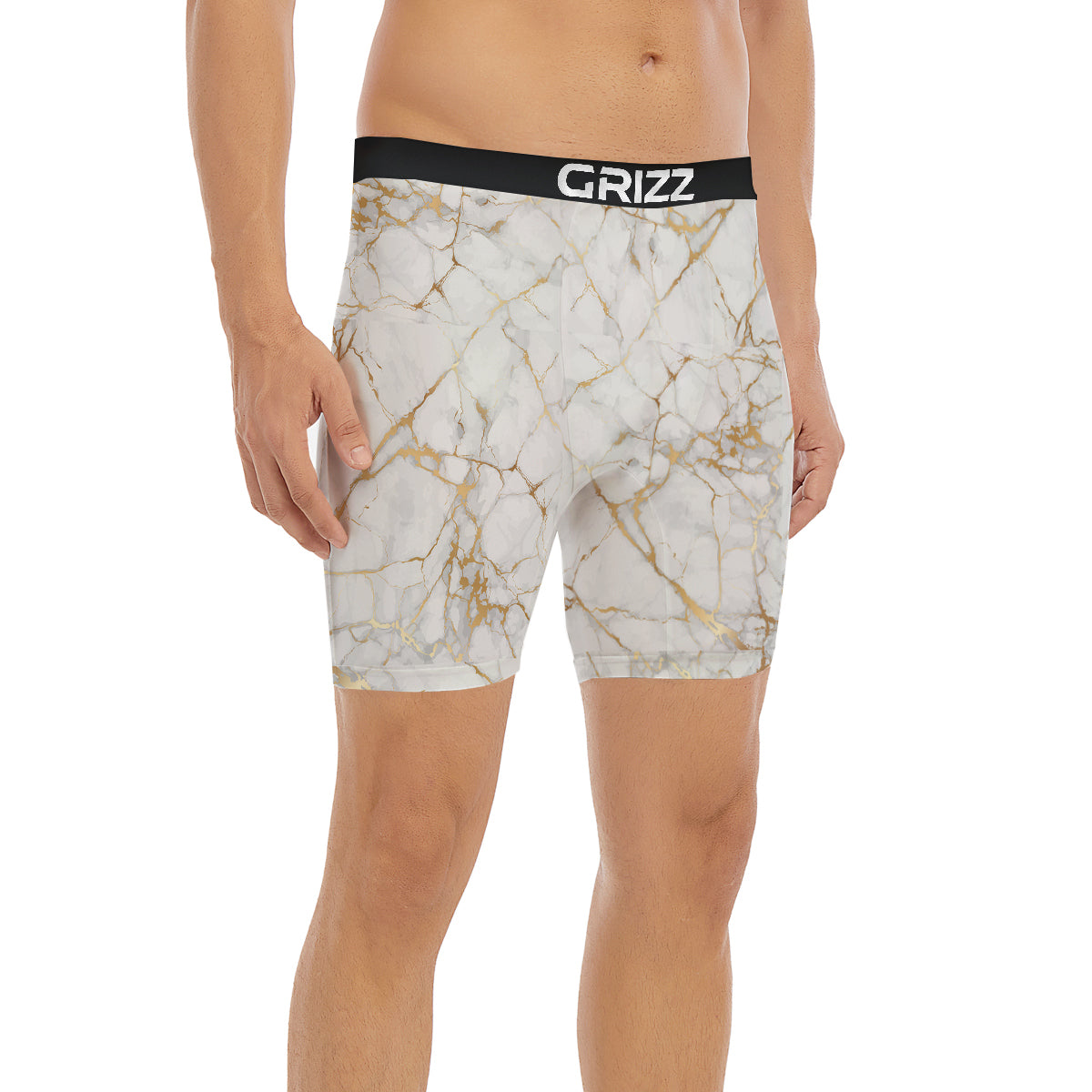 Marble White Gold Print Pattern Boxer Briefs-grizzshop