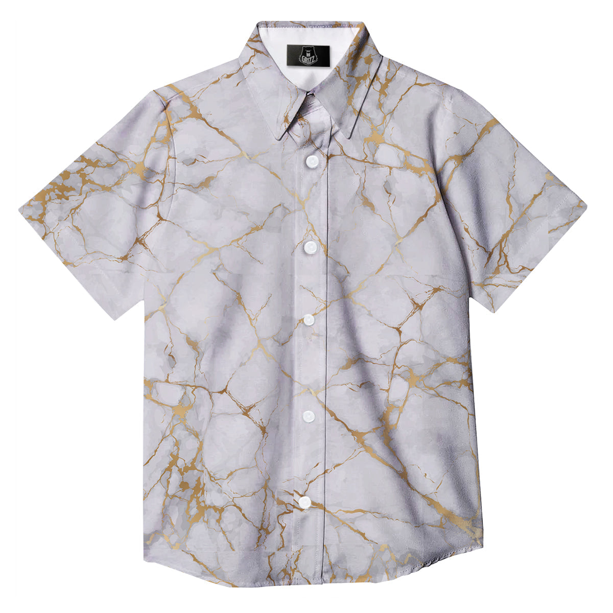 Marble White Gold Print Pattern Button Up Shirt-grizzshop