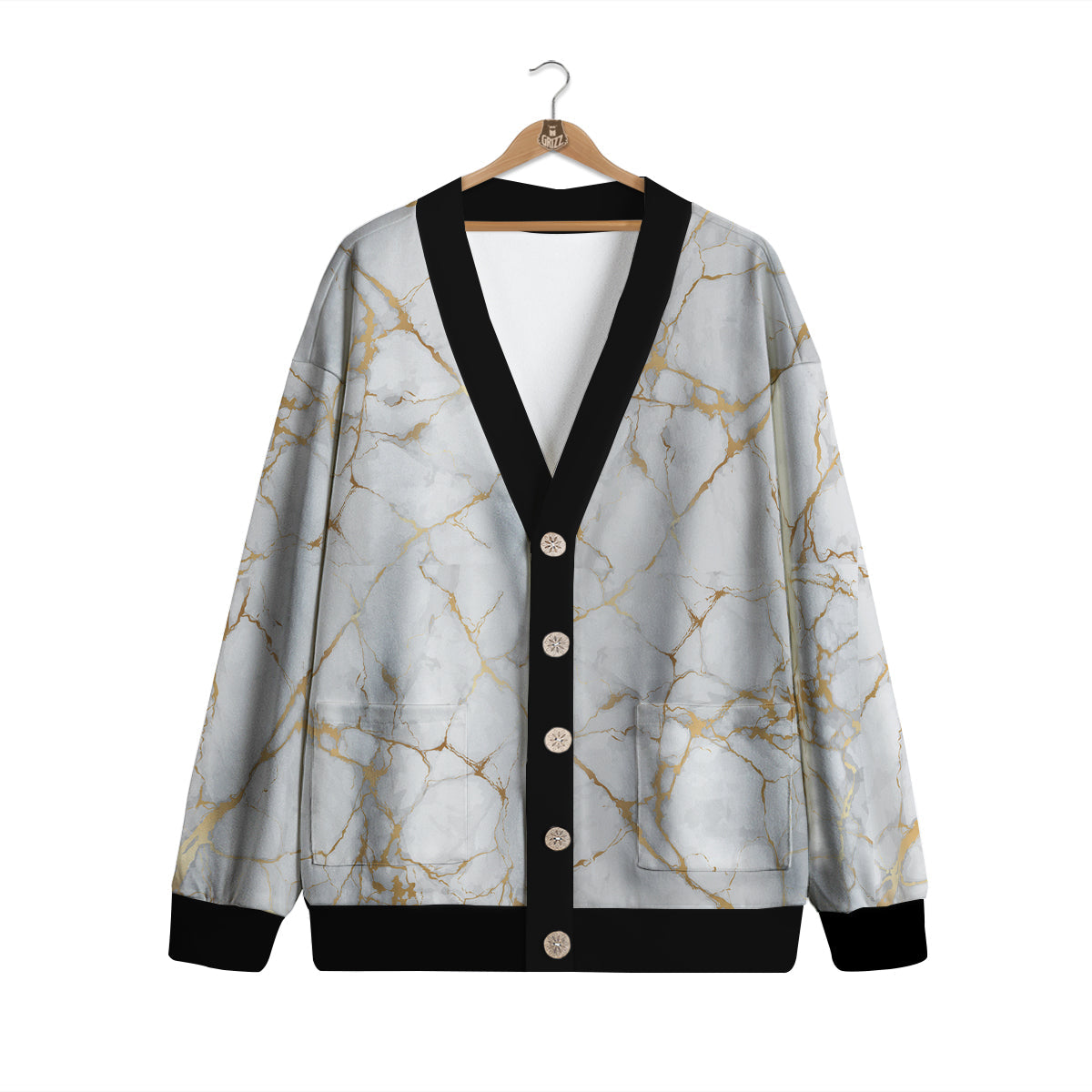 Marble White Gold Print Pattern Cardigan-grizzshop