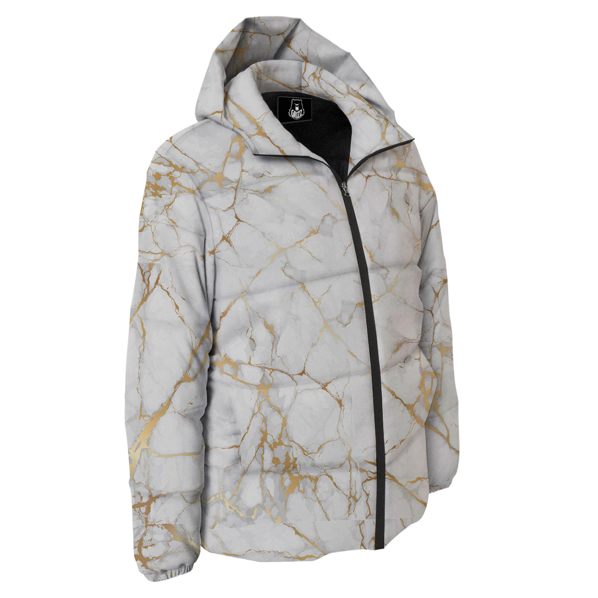 Marble White Gold Print Pattern Down Jacket-grizzshop