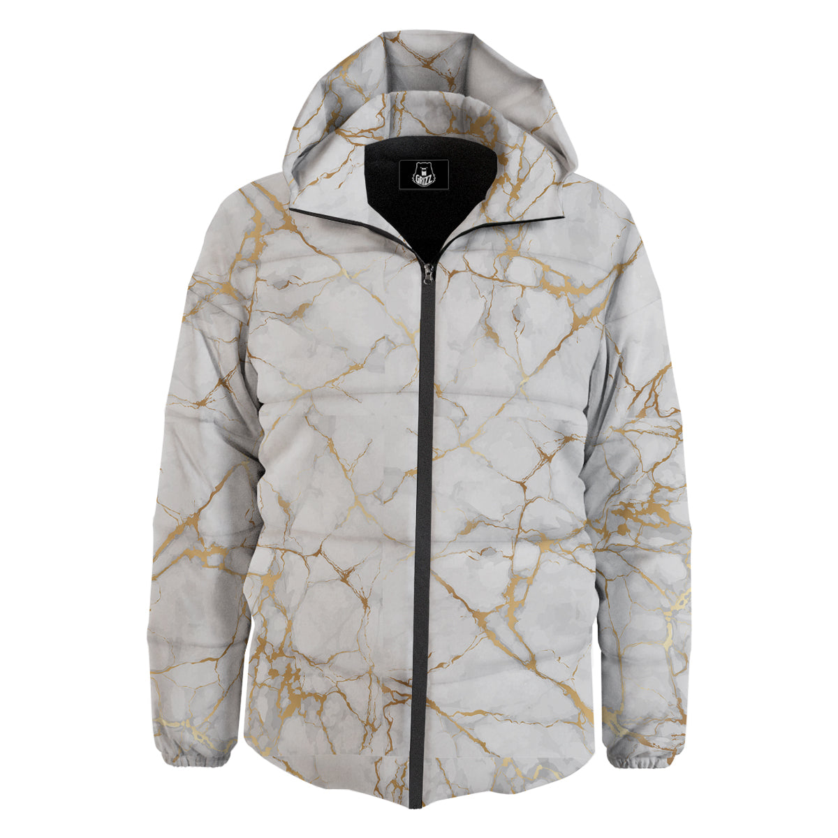 Marble White Gold Print Pattern Down Jacket-grizzshop