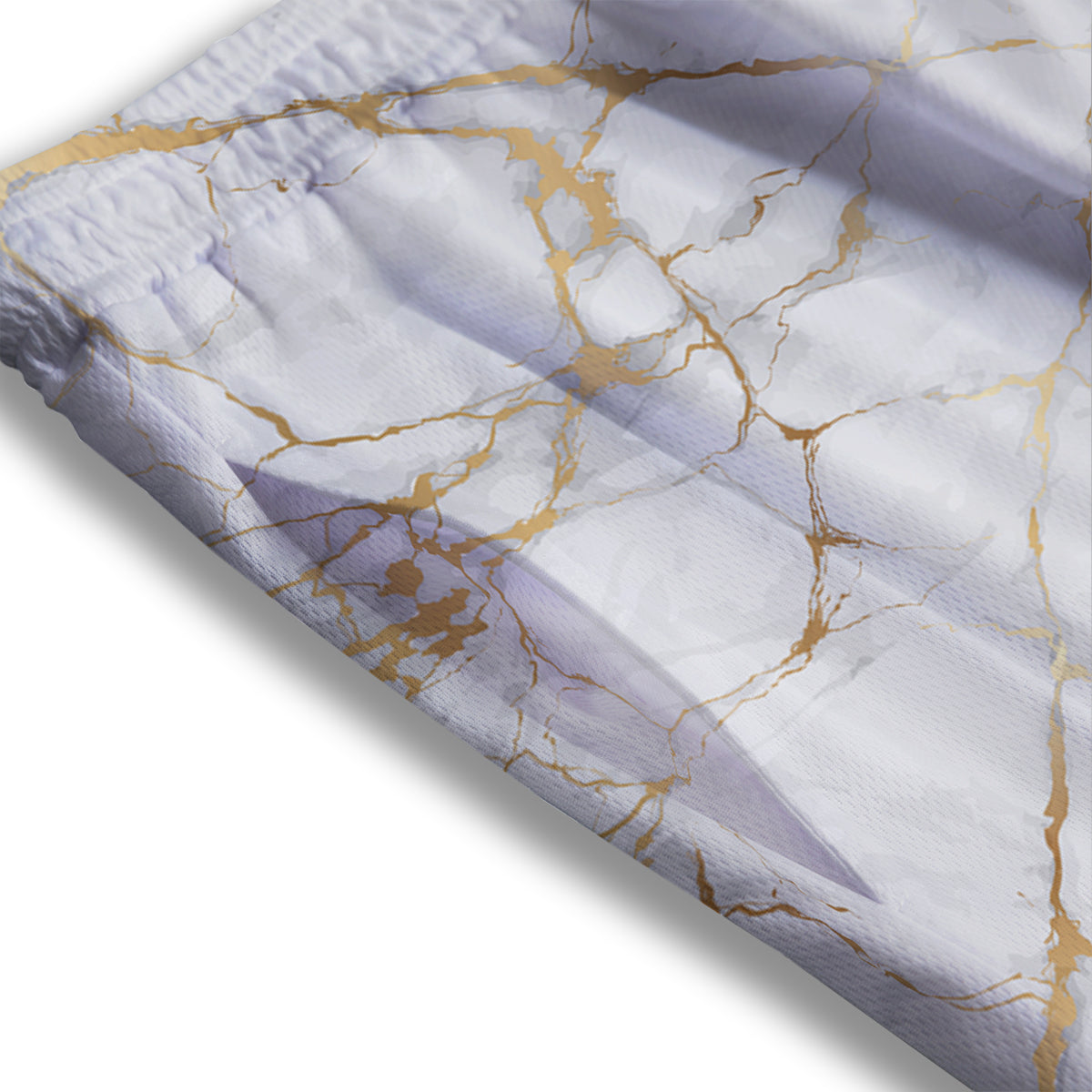 Marble White Gold Print Pattern Mesh Shorts