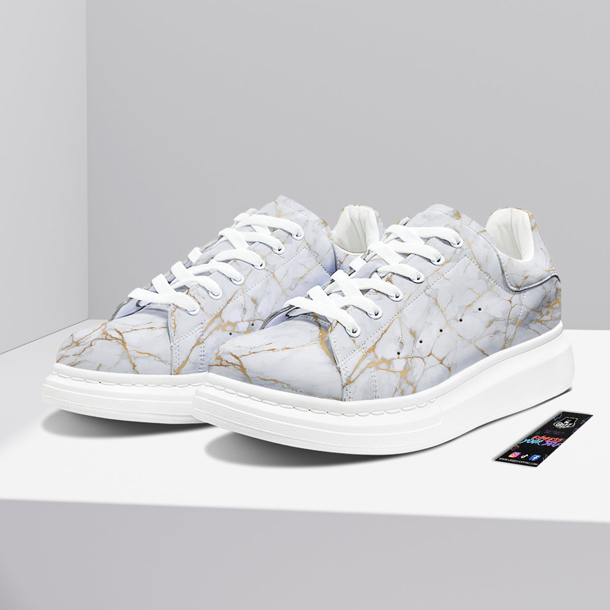 Marble White Gold Print Pattern Platform Shoes-grizzshop