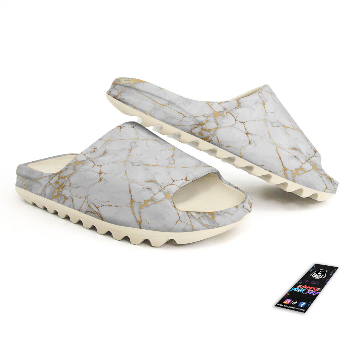 Marble White Gold Print Pattern Sandals-grizzshop