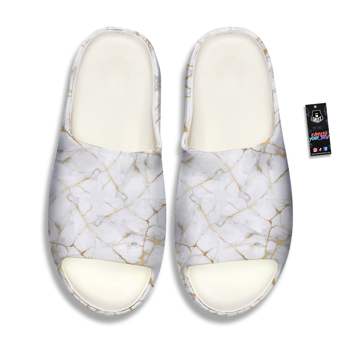 Marble White Gold Print Pattern Sandals-grizzshop