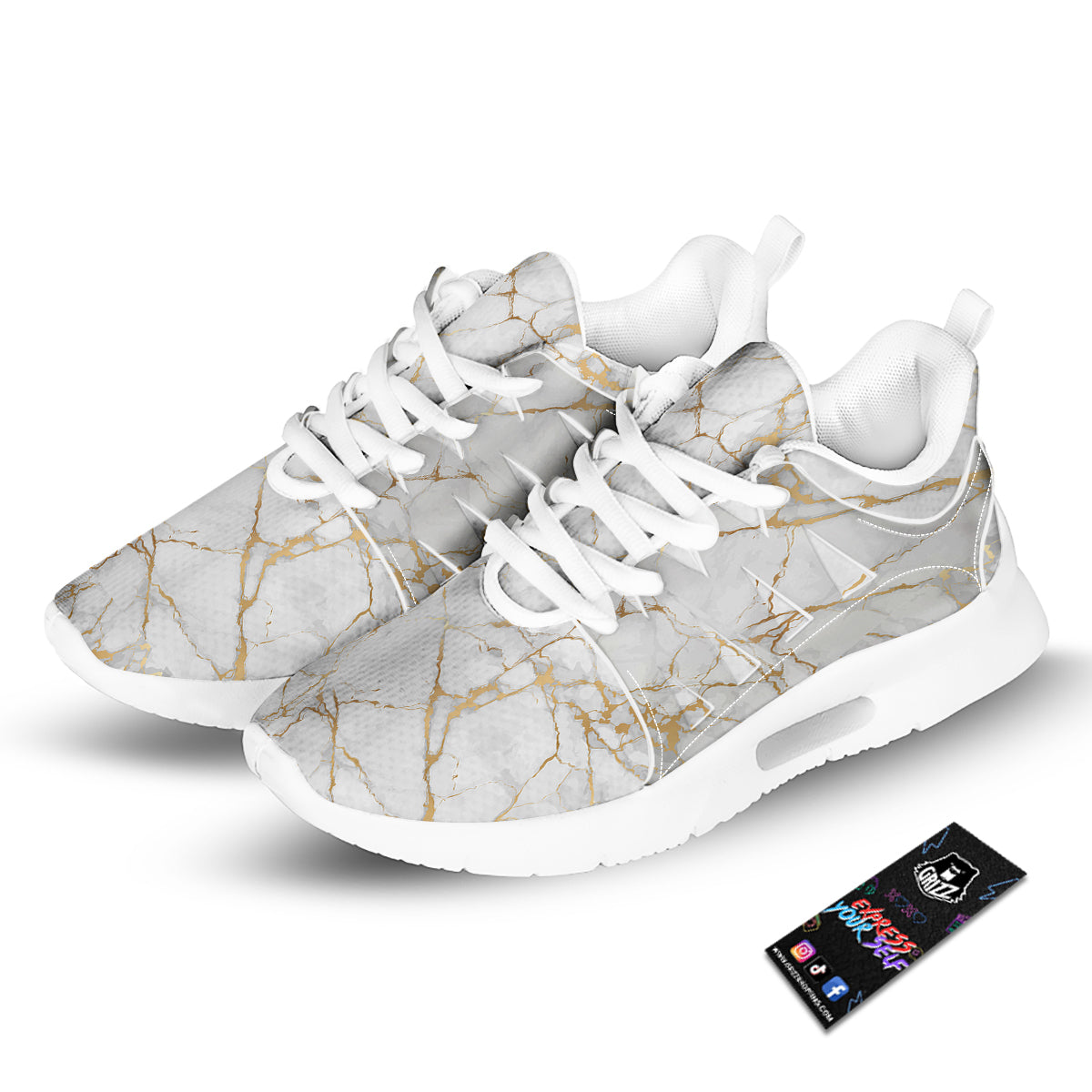 Marble White Gold Print Pattern Tennis Shoes-grizzshop