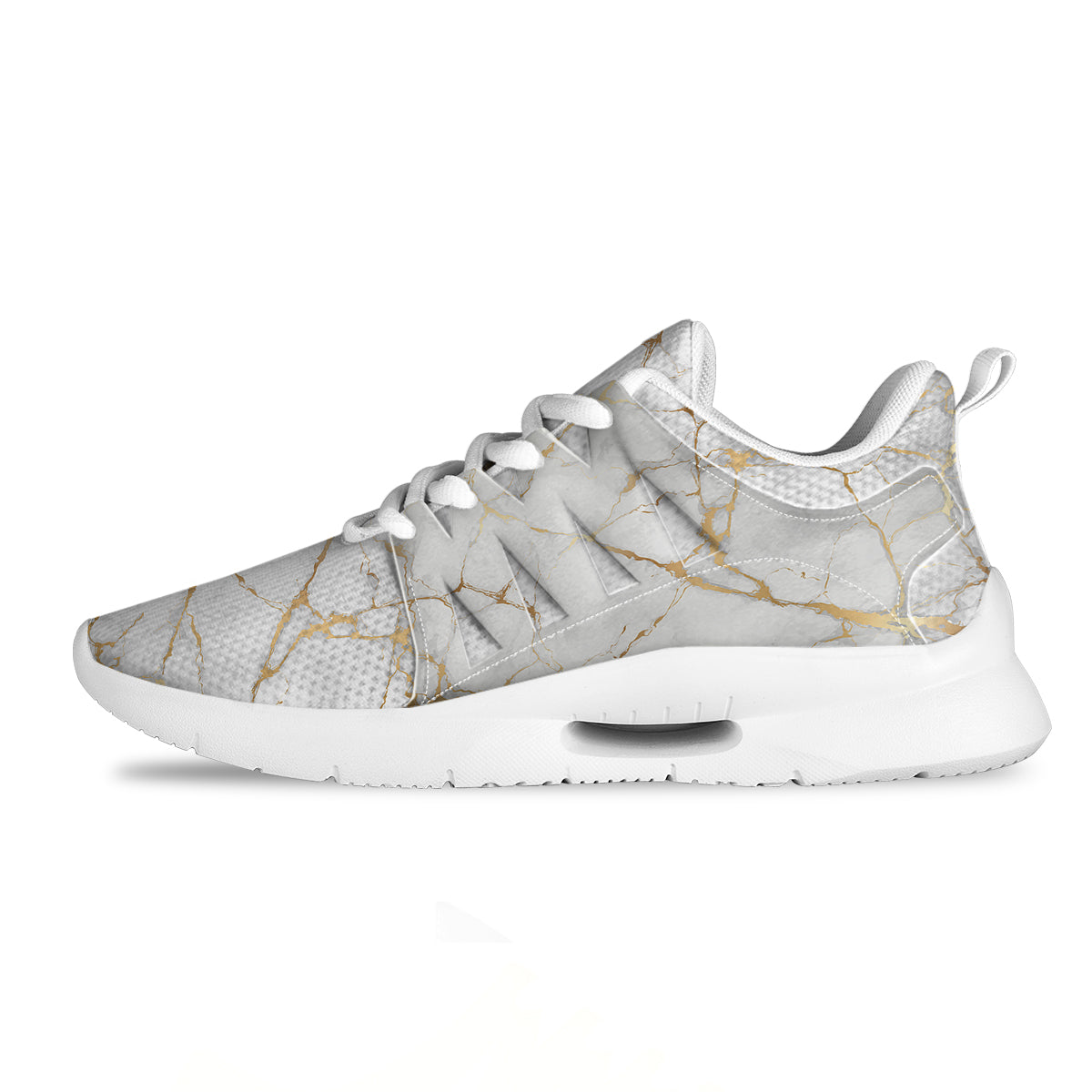 Marble White Gold Print Pattern Tennis Shoes-grizzshop