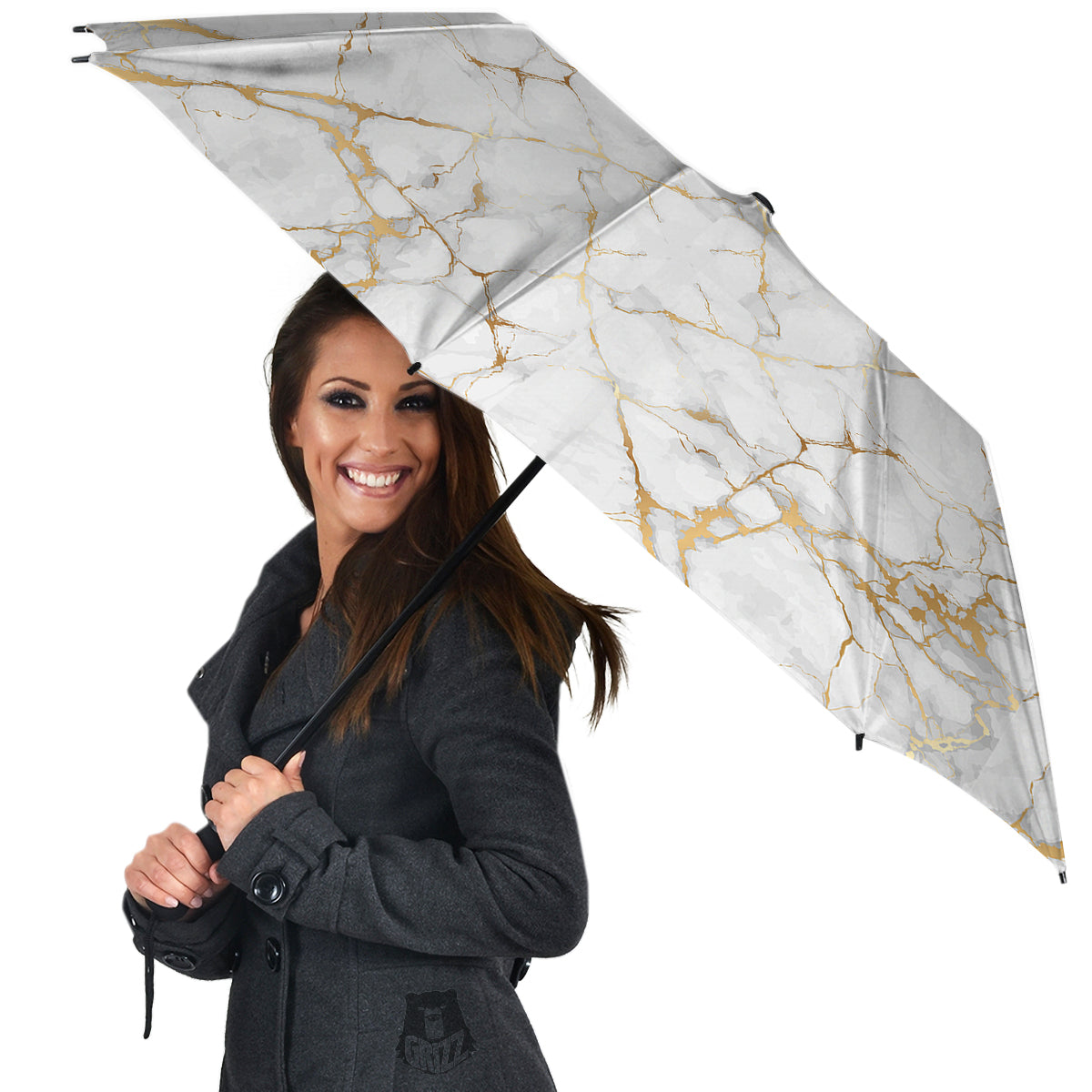 Marble White Gold Print Pattern Umbrella-grizzshop
