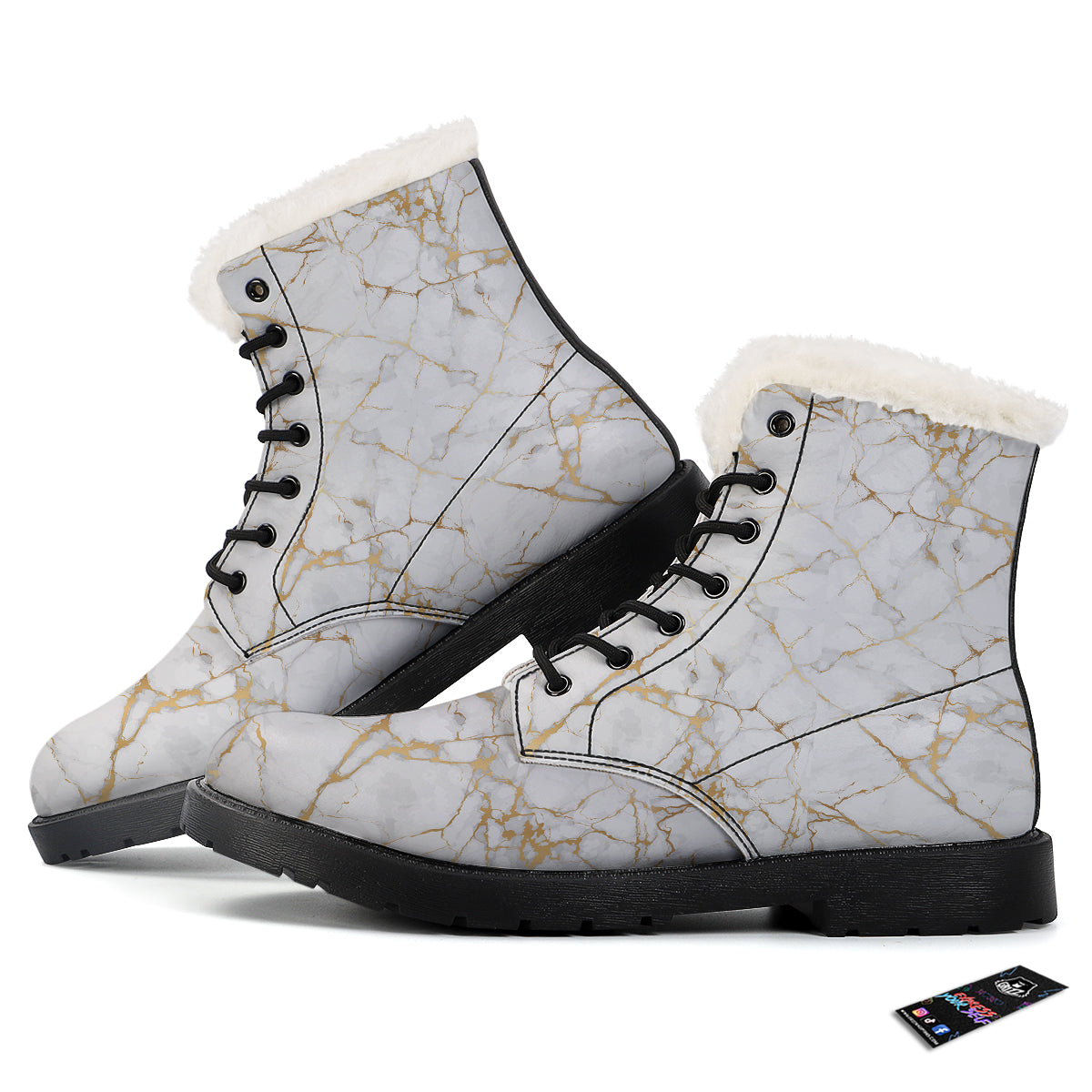 Marble White Gold Print Pattern Winter Boots-grizzshop
