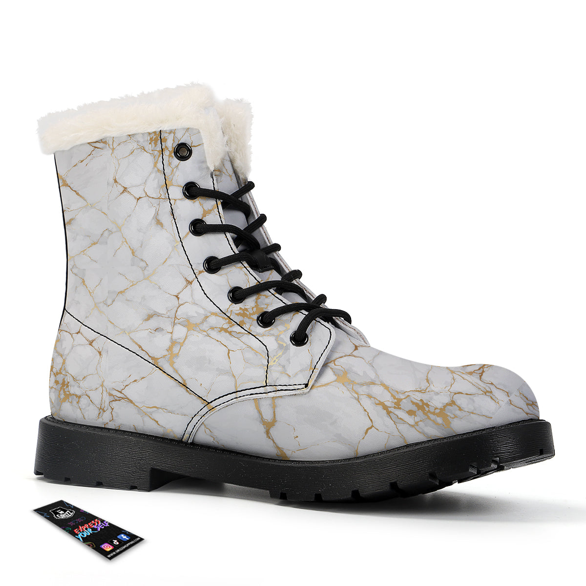 Marble White Gold Print Pattern Winter Boots-grizzshop