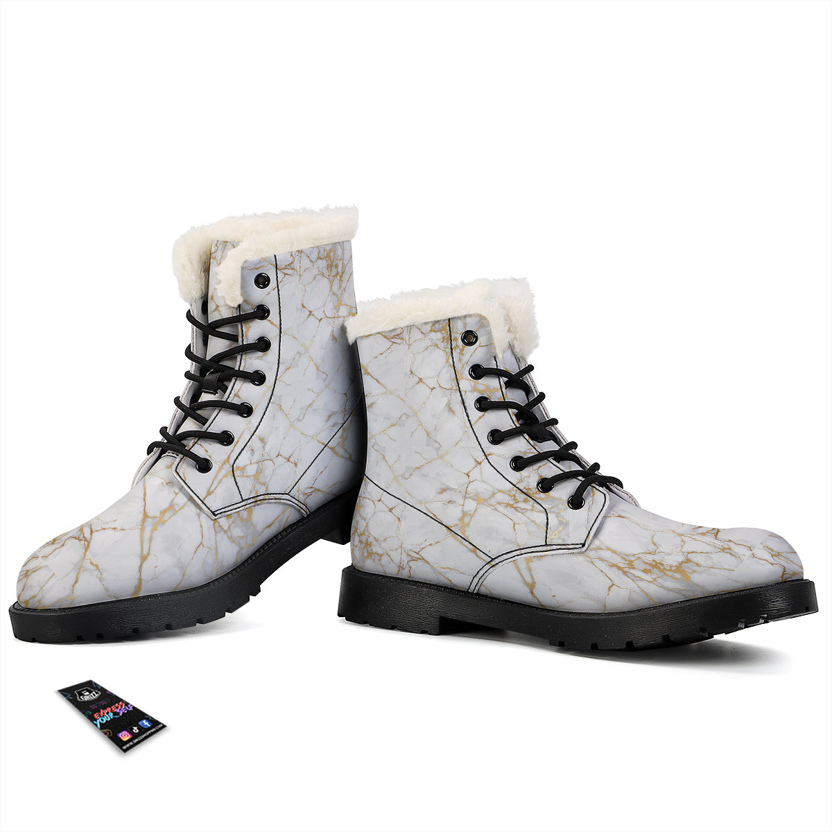 Marble White Gold Print Pattern Winter Boots-grizzshop