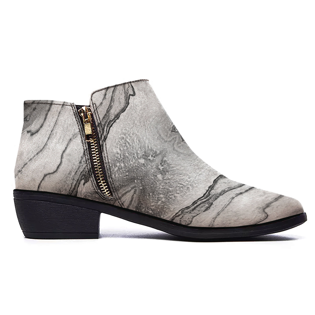 Marble White Gray Print Pattern Ankle Boots-grizzshop