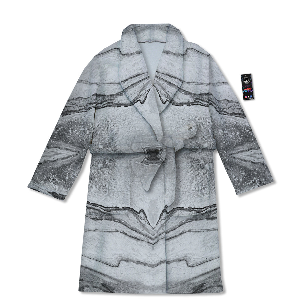 Marble White Gray Print Pattern Bathrobe-grizzshop