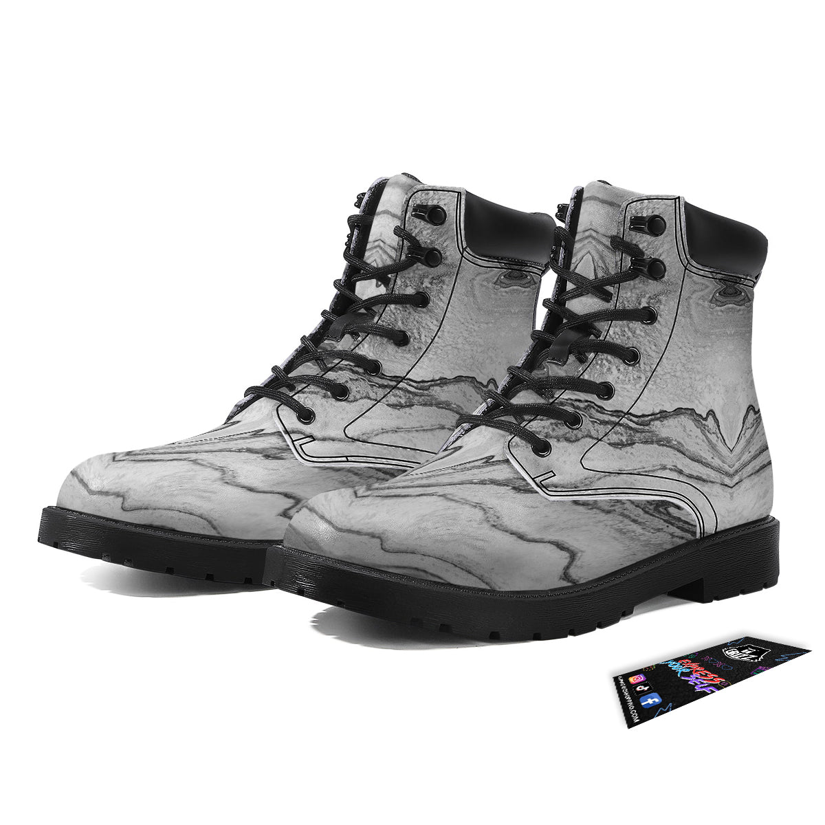 Marble White Gray Print Pattern Boots-grizzshop