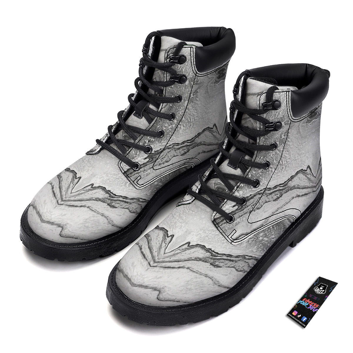 Marble White Gray Print Pattern Boots-grizzshop