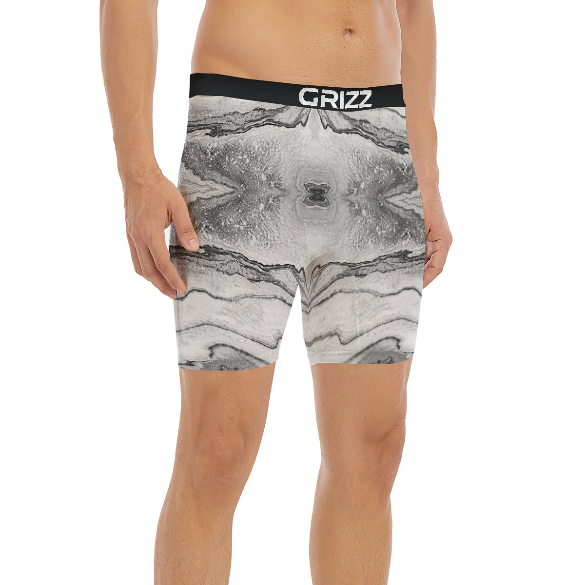 Marble White Gray Print Pattern Boxer Briefs-grizzshop