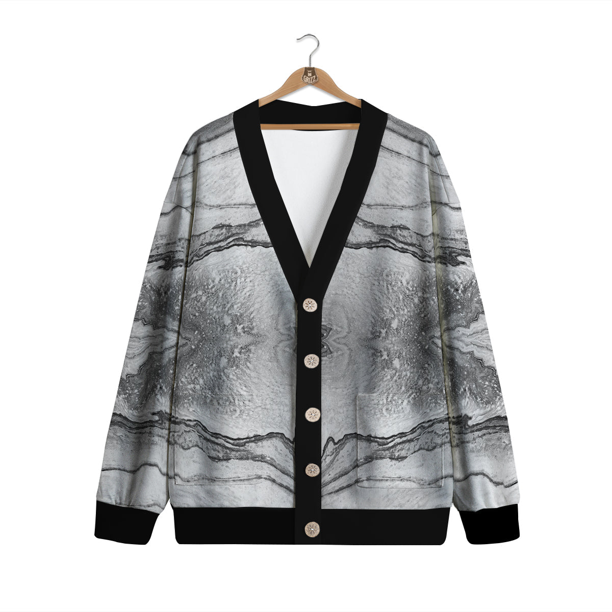 Marble White Gray Print Pattern Cardigan-grizzshop