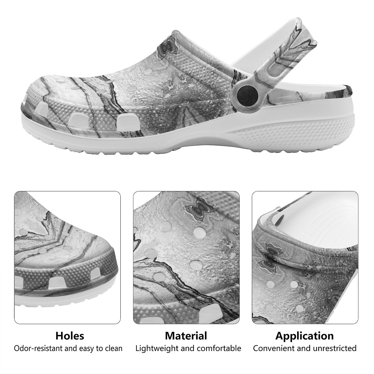 Marble White Gray Print Pattern Clog-grizzshop