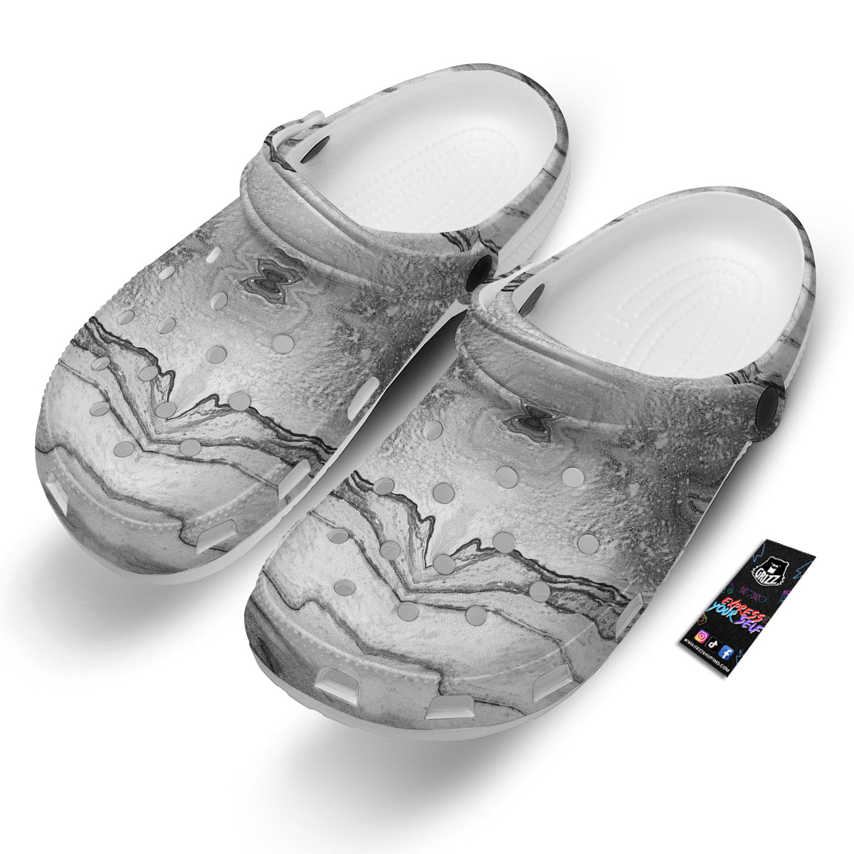 Marble White Gray Print Pattern Clog-grizzshop