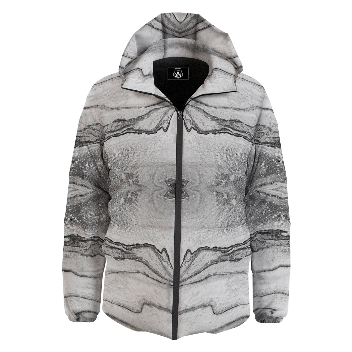 Marble White Gray Print Pattern Down Jacket-grizzshop