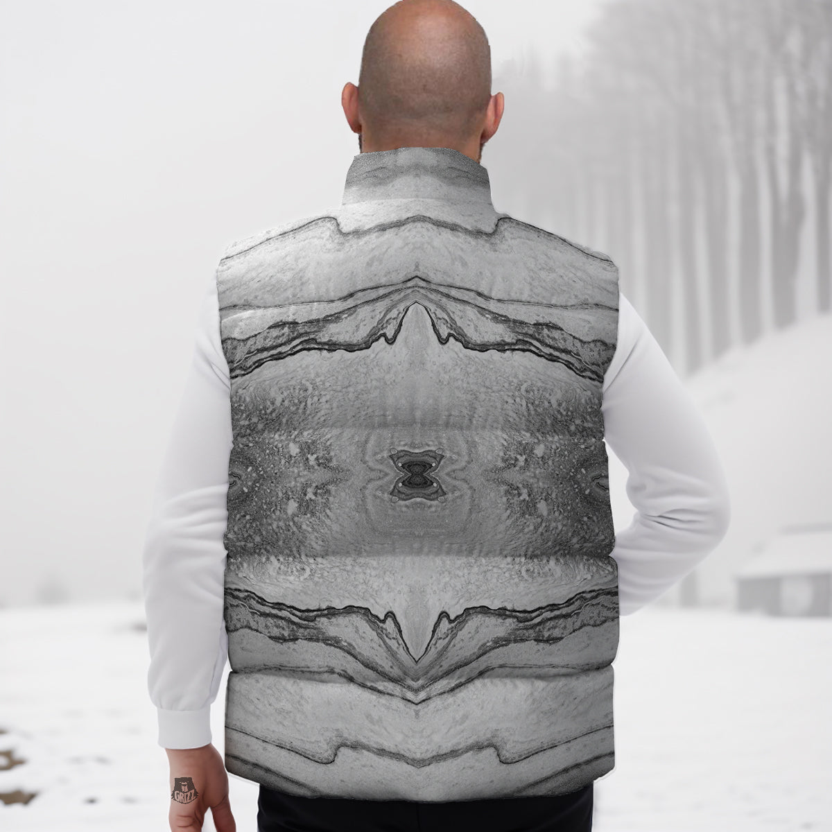 Marble White Gray Print Pattern Down Vest-grizzshop