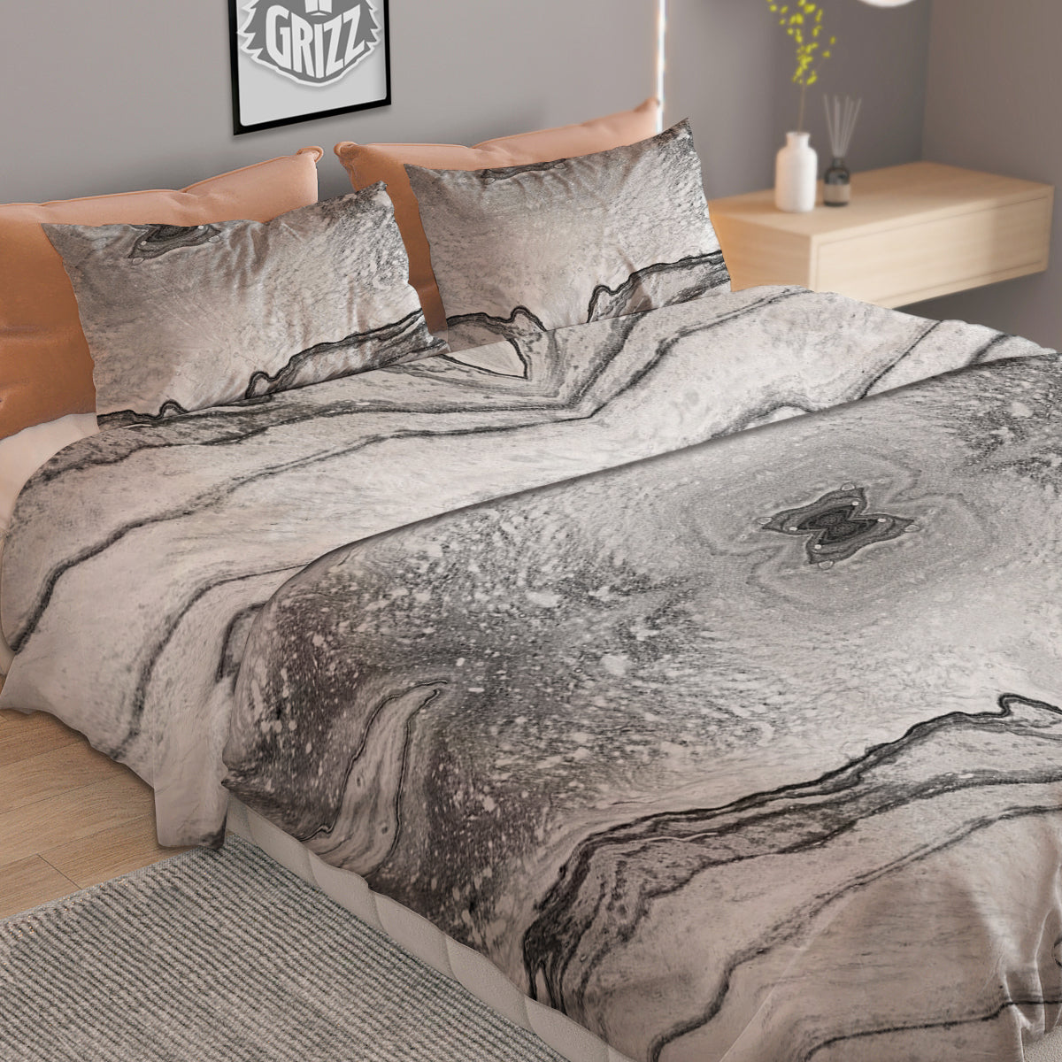 Marble White Gray Print Pattern Duvet Cover Bedding Set