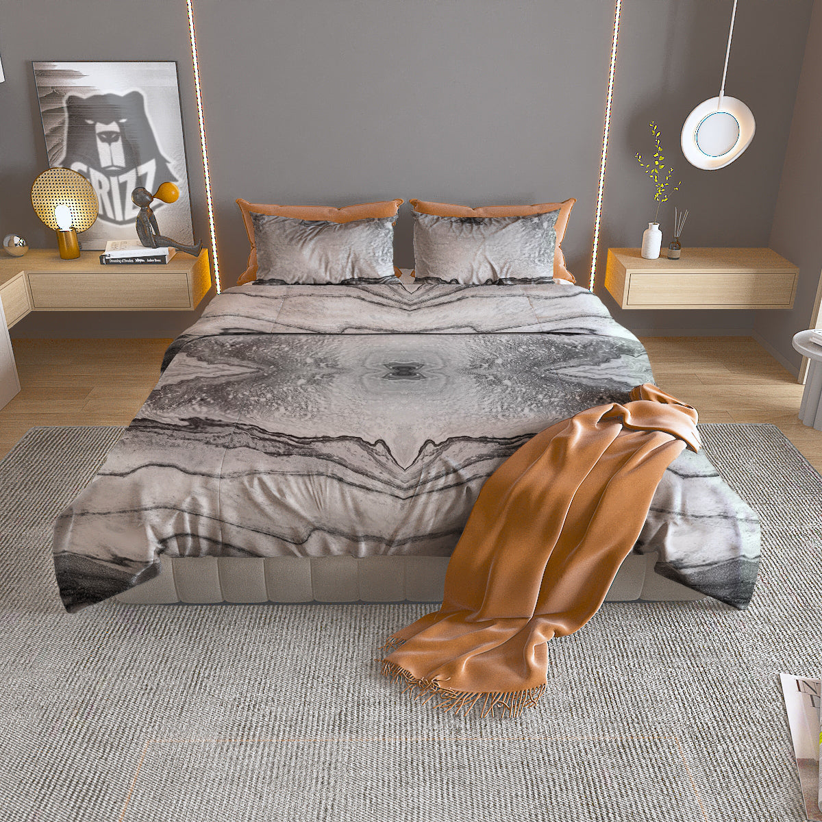 Marble White Gray Print Pattern Duvet Cover Bedding Set