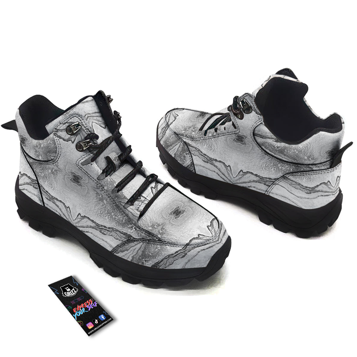 Marble White Gray Print Pattern Hiking Shoes-grizzshop