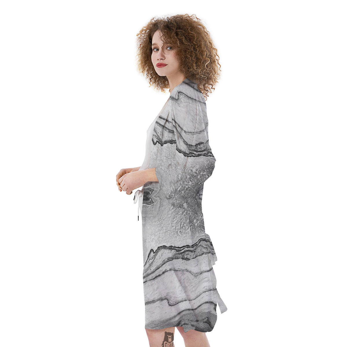 Marble White Gray Print Pattern Kimono-grizzshop