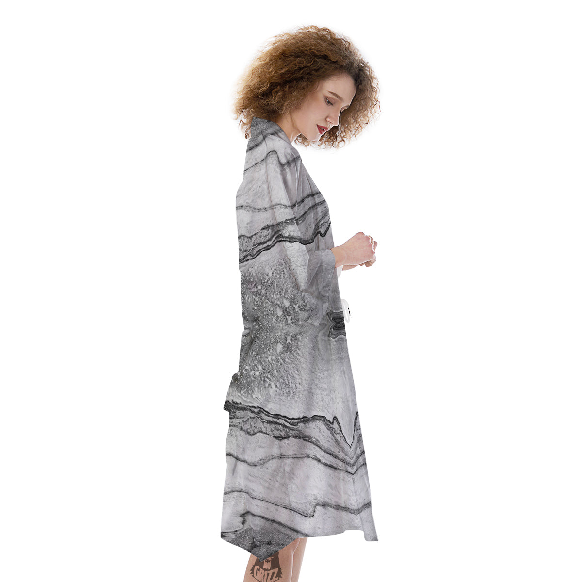 Marble White Gray Print Pattern Kimono-grizzshop