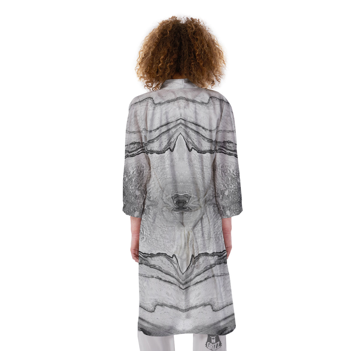 Marble White Gray Print Pattern Kimono-grizzshop