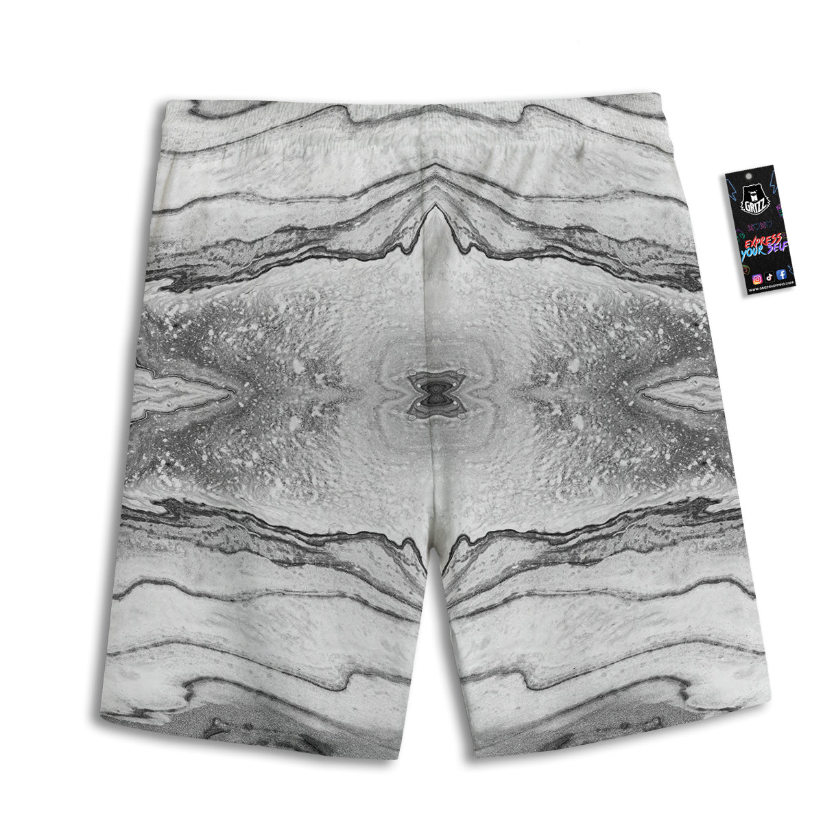 Marble White Gray Print Pattern Men's Athletic Shorts