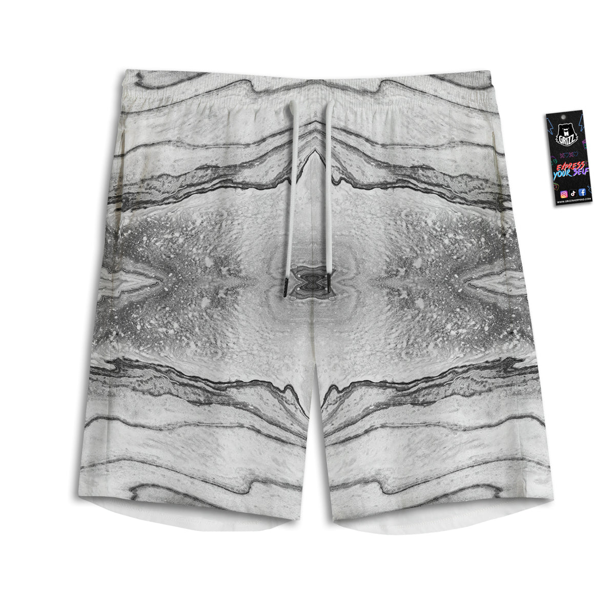 Marble White Gray Print Pattern Men's Athletic Shorts