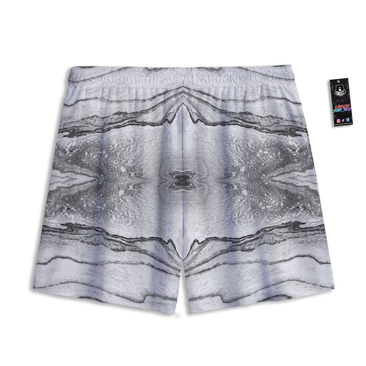 Marble White Gray Print Pattern Mesh Shorts